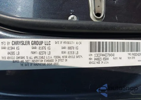 2014 Dodge Dart Se z USA, uszkodzony, nr VIN 1C3CDFAA4ED794548